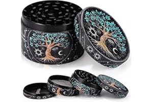 HUIFOO Młynek do ziół, malarstwo kolorowe, metalowy młynek ze skrobakiem do pyłków, duża kruszarka, 63 mm, stop cynku, młynek do przypraw z ostrymi zębami, 2-częściowy ze skrobakiem