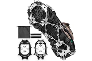 PQETBV Ramponcini per Scarponi con 24 Denti Catene in Acciaio Inossidabile, Ramponi con Tacchetti da Ghiaccio Trekking Portatile Escursionismo Campeggio Alpinismo Inverno(M:34-40 Taglie Scarpe)