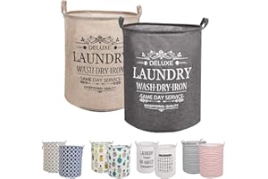 LessMo 2PCS 17.7 "Trieuse pour rangement de paniers à linge, Paniers à linge escamotables, Lin en coton rond imperméable (Vert/jaune, Épaissie 17.7 "/ Moyenne)