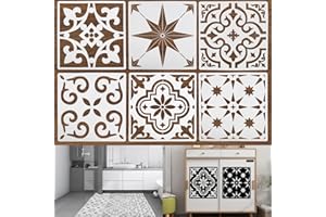 DGHOME 30 * 30 cm(11.8”) Large Number Floor Tile Stencils, 6Pcs Reusable DIY Tile Stencil and Craft Stencils, Slabs Wall Wood Painting Templat for Furniture Garden Patio Bathroom Decor