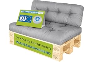 ‎PILLOWS24 Pillows24 – Palettenkissen – 2-teiliges Set | Palettenauflage für Palettensofa | Sitz- und Rückenkissen für Europaletten | Palettenmöbel Indoor & Outdoor, UV-beständig | Made in EU | Grau