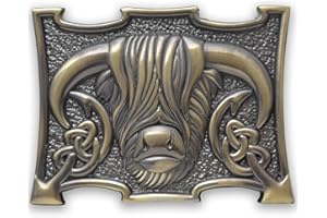 KILT MANIA Traditional Scottish Heilan Coo Kilt Belt Buckle, Highland Cow Kilt Buckle Made from Pewter – Elegant Celtic Kilts Accessory for Men – Size 10cm x 7.6cm