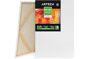 Arteza Lienzos para pintar cuadros, 24x36" (61 x 91,4 cm), pack de 2 lienzos imprimados 100% algodón para pintura acrílica, pouring, óleo y medios húmedos, profesionales, aficionados y principiantes