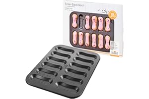RBV BIRKMANN Birkmann, Eclair 210233 - Teglia da forno per 12 eclair e biscotti con rivestimento antiaderente di alta qualità, senza BPA, con ricetta, 35 x 27 cm