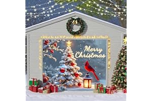 ZFFLYH Christmas Garage Door Cover, Hanging Backdrop Door Cover Christmas Garage Wall Decorations for Outdoor Home Yard Party Photo Backgrounds,Cardinal Christmas,8 * 7FT