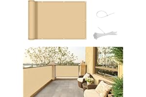 SUNNY GUARD Balcony Privacy Screen 75x400cm Fence Screen for Balcony and Patio Balcony Cover,UV protection windproof and waterproof,with Cable Ties,Sand