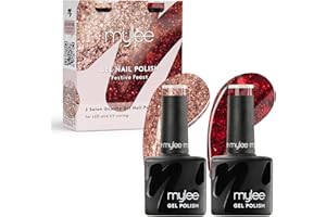 Mylee Christmas Gel Nail Polish Duo Set 2x8ml [Festive Feast] - UV/LED Soak-Off Nail Art Manicure Pedicure for Professional, Salon & Home Use - Long Lasting & Easy to Apply