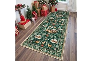 GENERIC Christmas Deer Santa Long Rug, Christmas Runner Rug, Home Decor Snowmen Mat, Soft and Non Slip, For Bedroom, Hallway, Bathroom, Entryway and Living Room,160cm*50cm (Pattern D)