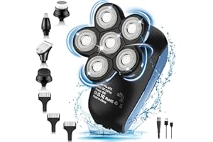 SUPERUVISTARE Rasoir Electriques Hommes Cheveux, 5 en 1 Rasoir Electrique Rechargeable USB Rotatives 6D Humide et Sèche avec Étanche, LCD Affiche, Multifonction Rasoir 6 Têtes pour Hommes Chauves Bleu