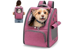 ALLSOPETS Cat Carrier Backpack, Foldable Breathable Pet Carrier Bag with Sunshade Design for Cats and Small Dogs for Travel, Vet Visits, Outdoor Walks (Berry Pink)