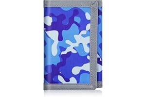 ZHONYEE Teens Cool Wallets for Boys & Girls with Zipper Coin Pocket Card Slot, RFID Trifold Canvas Outdoor Lovely Design Magic Sticker for 12-16 Ages(Blue Camouflage)