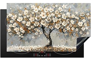 KitchenYeah© Copertura Tappetino Piano Induzione 90x52 cm Cucina Coprifornelli Protezione per Piano Induzione Albero della vita - Oro - Bianco