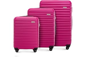 WITTCHEN Valise de Voyage Bagage à Main Valise Cabine Valise Rigide en ABS avec 4 roulettes pivotantes Serrure à Combinaison Poignée télescopique Groove Line Set de 3 Valises Rose