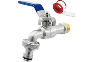 SHYNE Premium 1/2 Zoll Wasserhahn aus Messing rost- und frostsicher + Gratis Schlauchanschluss + PTFE Band + E-Book | für Garten, Waschmaschine, Regentonne