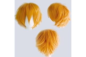 Gairyan Cosplay Wig Unisex Peluca Cosplay Anime Corta para Niñas/Hombre Peluca Naranja Corta Peluca de Pelo Liso para Disfraz de Halloween/Fiesta Temática Cosplay