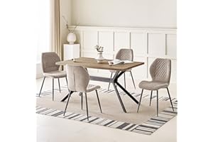 JIJIAN Set da Pranzo con Tavolo da Pranzo in Legno Marrone Scuro e 4 Sedie Marroni, Tavolo Rettangolare (140 x 80 x 76 cm) con 4 Sedie da Pranzo in Lino a Design Ergonomico