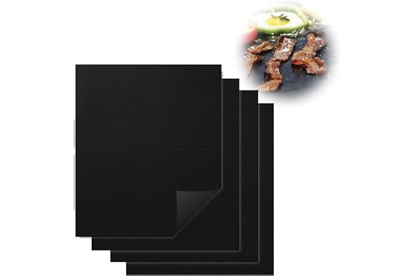 Zescyha Set med 4 grillmatta 50x40 cm, användbar och skärbar anti-klibbmatta för grill, grillmattor motståndskraftiga mot värme upp till 280°C för gas- och kolgrill, elektrisk ugn