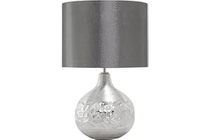 BELIANI Porcelanowa lampa stołowa nocna 43 cm dekoracyjna srebrna okrągły abażur Yakima