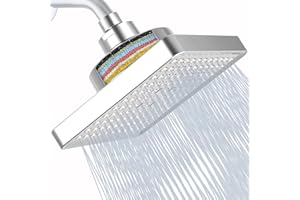 Katezon Filtered Shower Head, 15 cm High Pressure Rainfall Showerhead with 15 Stage Hard Water Filter Cartridge for Remove Chlorine and Harmful Substances(Chrome)