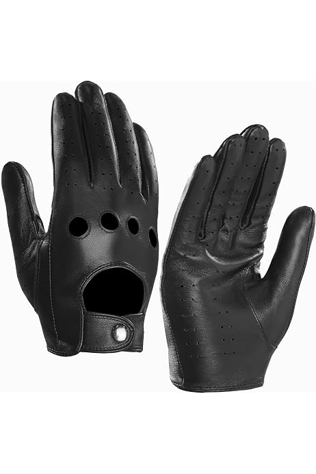 Gants Conduite Cuir Peau Mouton Harssidanzar - Demi-Doigt Sans Doublure Homme - Style Mousqueton