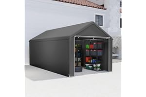 Aufun Carport Zeltgarage 3x6m, Wasserdichtes Lagerzelt mit PE-Dach, Reißenresistenter Garagenzelt mit abnehmbaren Seitenwänden, UV-beständig Winterfest Unterstand für Auto, SUV, LKW, Boot, Grau