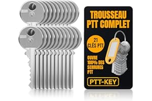PTT-KEY PTT KEY®| Trousseau PTT complet - 21 clés pour serrures boîtes aux lettres et entrées d'immeuble normalisées La Poste.