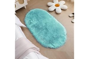 Achiiso Plush Oval Fur Faux Rug,Fluffy Area Rugs Non Slip Yoga Carpet for Girls Room Kids Room Living Room Home Decor(Light Blue,40x60CM)