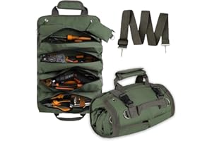 LOVEHAI Tool Organizer Bag, Foldable Roll Up Heavy Duty Bag Organizer, with 2 Detachable Pouches, Mechanic Carrying Toolbag, Gifts for Dad Men Birthday Father Day