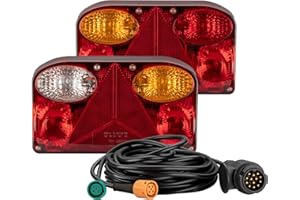 ‎WILTEC Wiltec 2x Anhänger Rückleuchten 12V 13-poliger Stecker mit 5 Funktionen inkl. Kabel (5 m), Adapter für PKW Anhänger mit 5 Funktionen