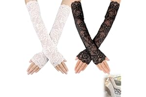 GEAANEN 2 Paar Spitzenhandschuhe Schwarz Lange Fingerlose Spitzenhandschuhe Schwarze Handschuhe Lang Ellenbogenlänge Florale Spitzen Handschuhe Accessoires Für Ball Outfits für Damen und (Schwarz Weiss)