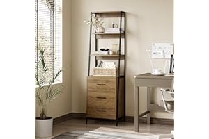 HOCSOK Ladder Shelf, Bookshelf with 3 Drawers & Metal Frame, 4 Tier Storage Rack, Wooden Bookcase for Living Room, Bedroom, Office