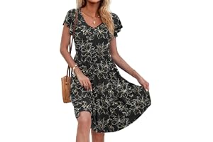 AUSELILY Sommarklänning för kvinnor, elegant, volanger, kronblad, solklänning, kortärmad ledig klänning med fickor