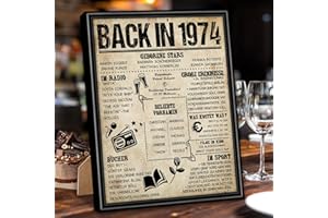 Benjia Geschenk 50 Geburtstag - Back in 1974 Schwarzer Rahmen Gerahmt Poster Germany - Frauen & Männer - Tischbild und Wand-Bild Aufsteller - Persönliches Jubiläum Geburtstagszeitung (20x25cm,Retro)