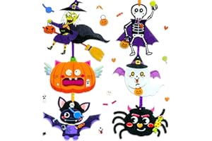 Isisyu Halloween Basteln für Kinder, 12 Stück Halloween Bastelset Kürbis Geist Hexe Fledermaus Spinne Skelett mit Selbstklebenden zum Basteln Kreative Kunsthandwerk Bastelhandwerk für Hallowe'en Deko