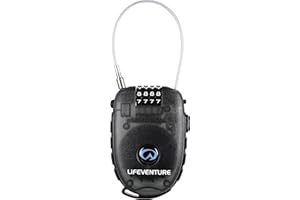 Lifeventure Luggage Cable-Lock with 90cm Retractable Steel Cable Shackle Mini 4 Digit Code Combination Lock for Suitcases, Bike, Ski, Snowboard, Pushchair and Stroller,Black