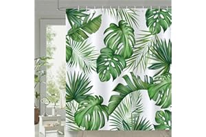 Bonhause Cortina de Ducha Hojas Tropicales Planta Verde 180 x 180 cm Cortina de Baño Antimoho Impermeable Poliéster Lavable Cortina Ducha con 12 Ganchos