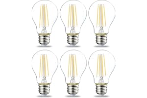 Amazon Basics Confezione da 6 lampadine a LED, con attacco Edison E27, piccole, da 7 W (equivalenti a 60 W), con filamento in vetro trasparente, non dimmerabili, Luce Bianca Calda