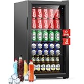 WIE Small Refrigerator, Drink Refrigerator with Glass Door, 3 Adjustable Shelves, Smart Control, Reversible Door, Small Refri
