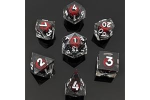ORUZA 7 Stück Drachenauge Polyedrische Harz Spielwürfel DND Würfel Set D&D Würfel für Dungeons and Dragons RPG MTG Pathfinder Rollenspiel D4 D6 D8 D10 D% D12 D20