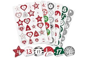 AGOER 6 x 24 Autocollant Calendrier de l'avent - Chiffre Calendrier de l'avent - Autocollant Noël pour Bricolage - Autocollants Chiffres pour Calendrier de l'avent pour les idées de calendrier de Noël