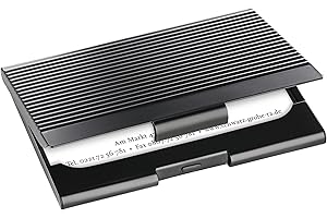 SIGEL VZ134 Porta-tarjetas de visita, negro, metal, superficie metálica rayada, para hasta 12 tarjetas (màx. 91x56 mm)