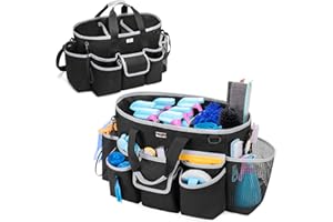 LODRID LoDird Cleaning Caddy Bag with 3 Compartments and Multifunctional Pockets, Cleaning Supplies Organizer for Cleaning Work with Handle and Shoulder Strap, Black and Grey