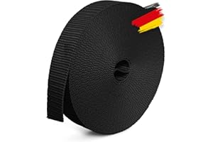‎BAUHELD BAUHELD® 10m Universal Gurtband 25mm [Made in Germany] - Gewebe Montage-Band aus Polypropylen - Gurt zum Befestigen, Nähen oder Zubehör für Rucksack, Koffer, Steck-Schnalle, Spannriemen - Schwarz