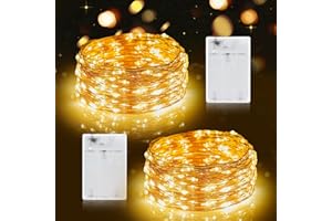 BRIGHTOWN Fairy Lights, 2 Pack 100 LED Battery Operated String Lights Silver Wire Light for Indoor Outdoor Lighting, Bedroom, Christmas, Party, Wedding, Tree Decoration(10M/33ft, Warm White)