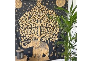 MOMOMUS Arazzo Mandala - D'oro - 100% Cotone, Grande, Multiuso - (Oro Nero E, 210x230 cm)