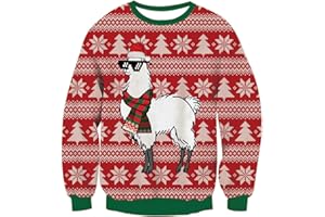 Idgreatim Pull de Noël pour Hommes et Femmes, Motif imprimé Amusant, col Rond, Manches Longues, Pull tricoté