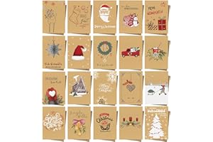 ‎DMHSGIFT Weihnachtskarten mit Umschlag Set (20 Stück) Weihnachtskarten Set A6 Klappkarten für Weihnachten Karte mit Aufkleber Weihnachtspostkarten mit und ohne Sprüche für Kinder Familie Freund