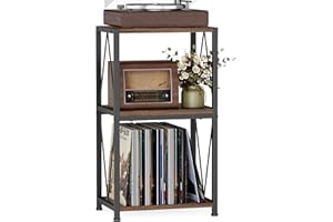 HFHOME Record Players Stand, 3 Tier End Table with Vinyls Record Storage, Records Player Table with Storage, Turntable Stand for Vinyl Player, Vinyl Records Holder for Living Room, Bedroom
