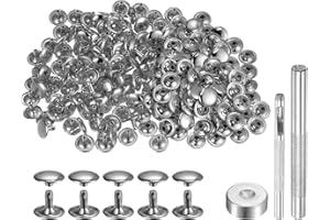QUARKZMAN 100 Stück 10 x 12mm Leder Nieten, Runde Doppelkappe Tubular Metall Hohlnieten mit Werkzeugen, Zubehör Rücknieten für Lochzange Gürtel Dekoration Kleidung DIY Handwerk (Silber)
