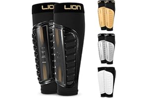 LION SPORTSWEAR Football Sleeve Style Shin Pads/Guards - Flexible Comfort & Protection - For Kids & Adults